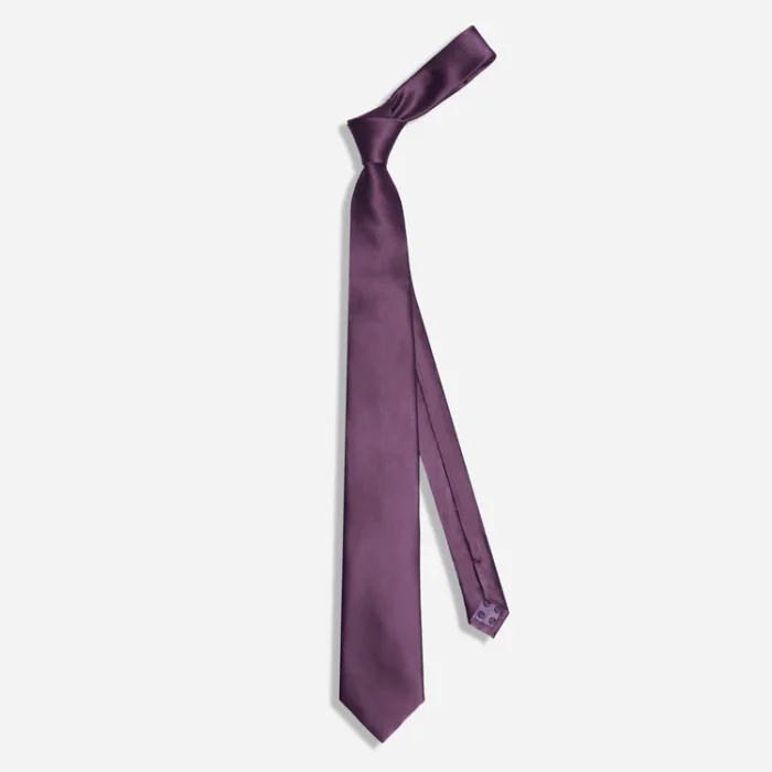 Solid Satin Eggplant Tie - Image 2