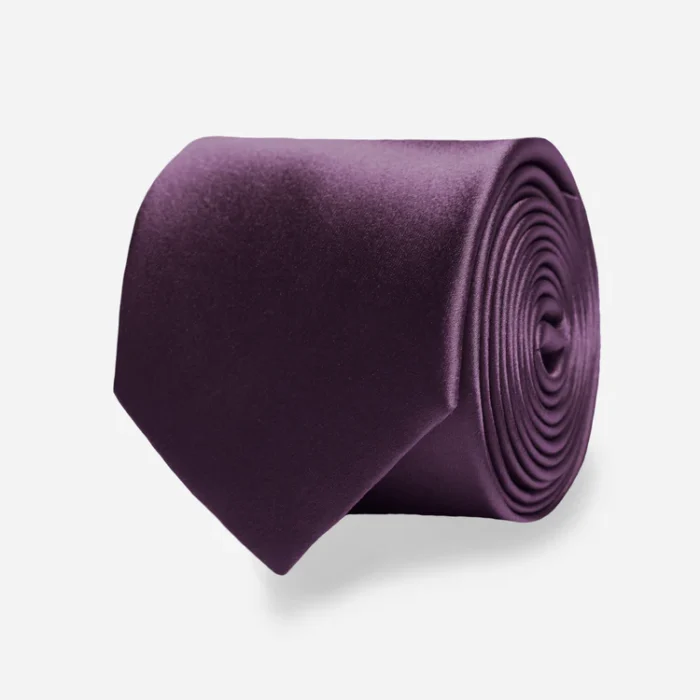 Solid Satin Eggplant Tie - Image 1
